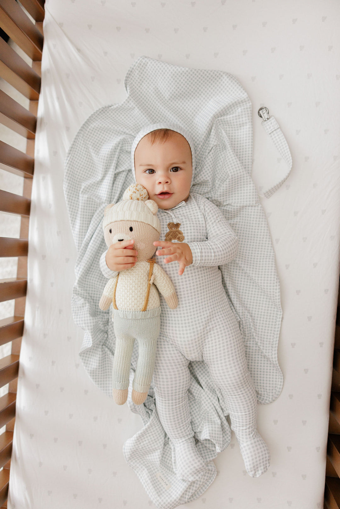footie gingham sherpa teddy - blue