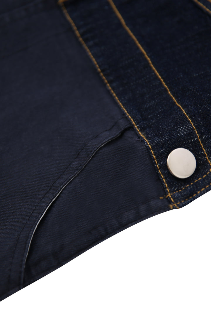 dress two tone denim color stitch jumper - navy/denim