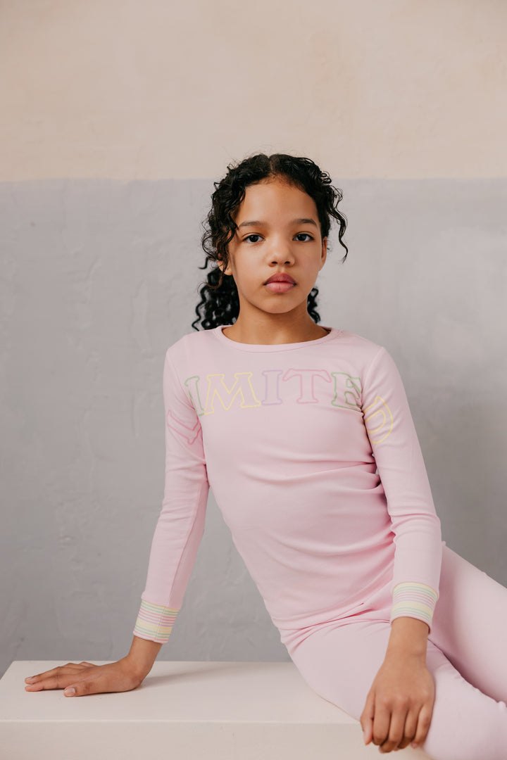 pajamas multi pastel striped cuffs logo top and pants - pink-18