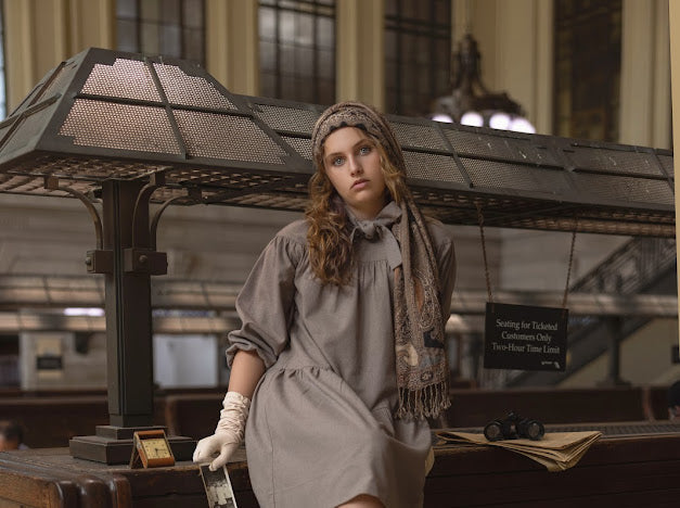 dress wool tiered with neck tie - beige