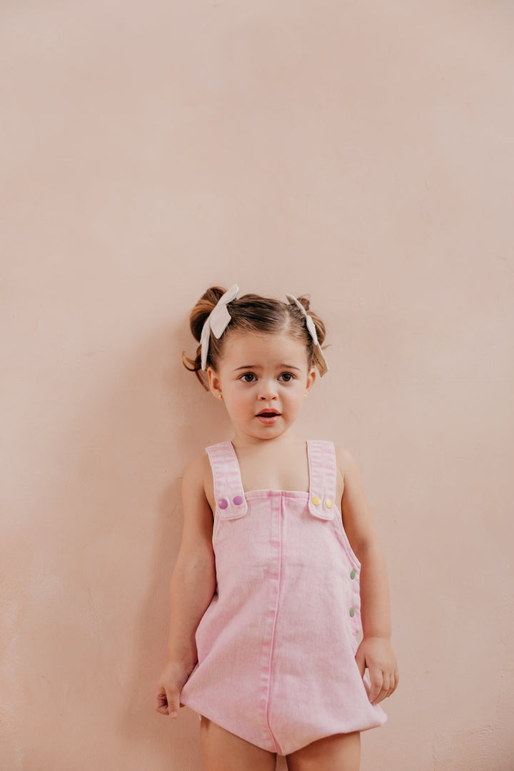 one piece denim snaps bubble romper - pale pink-81