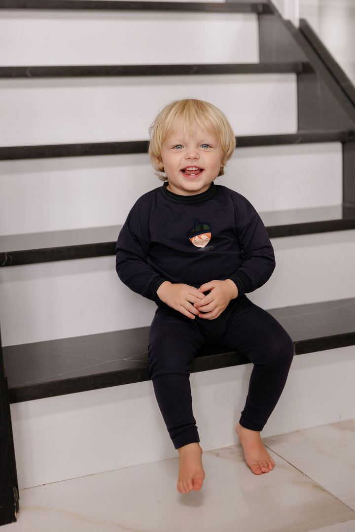 set outfit scottish boy sweatshirt and leggings - navy