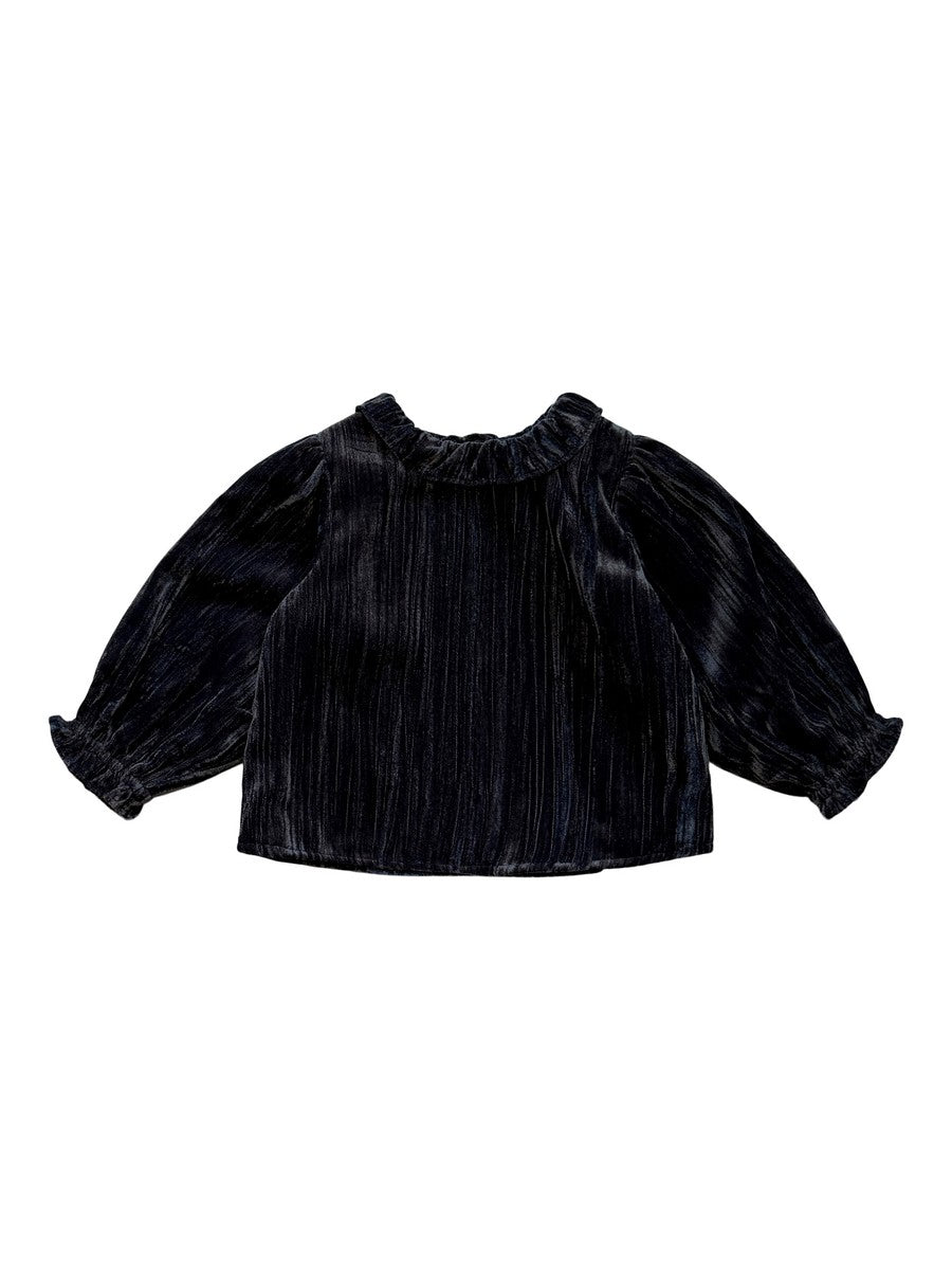 set outfit crushed velvet frill blouse and bloomer - blue grey