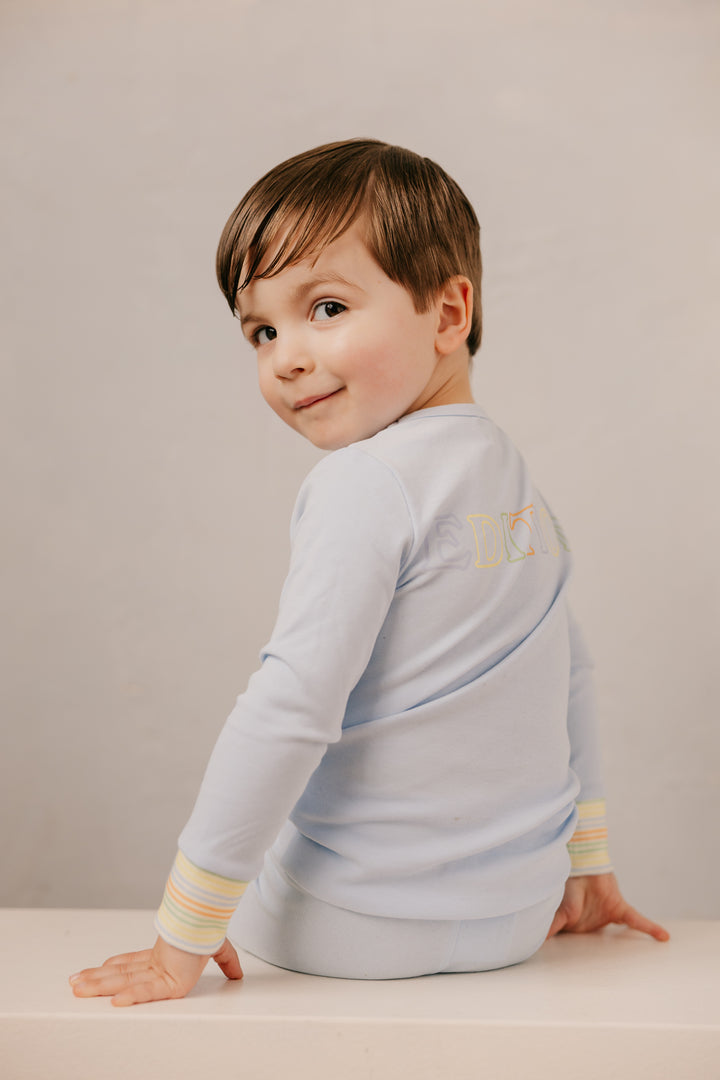 pajamas multi pastel striped cuffs logo top and pants - sky-2