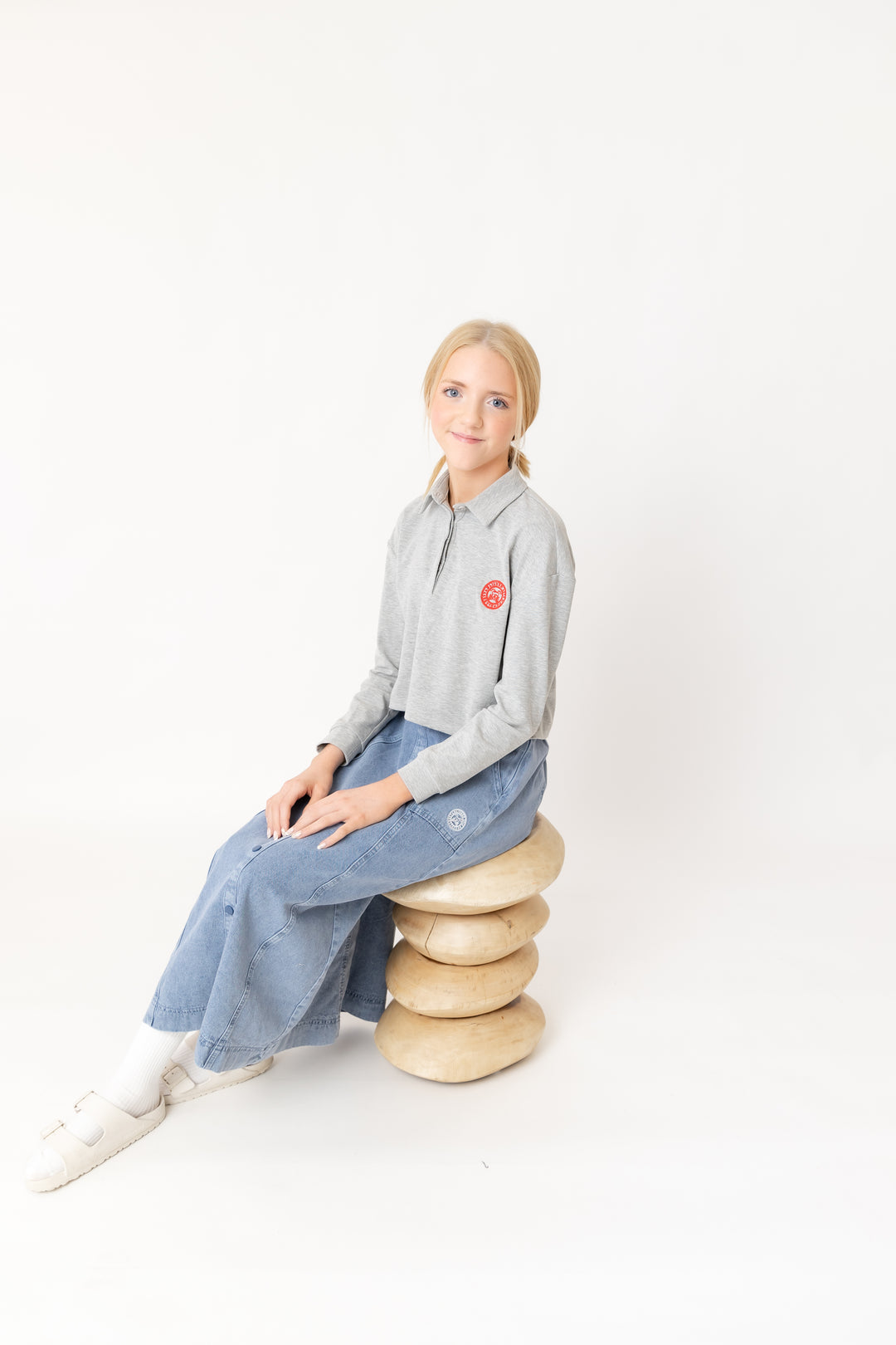 polo l/s cropped stamp - grey