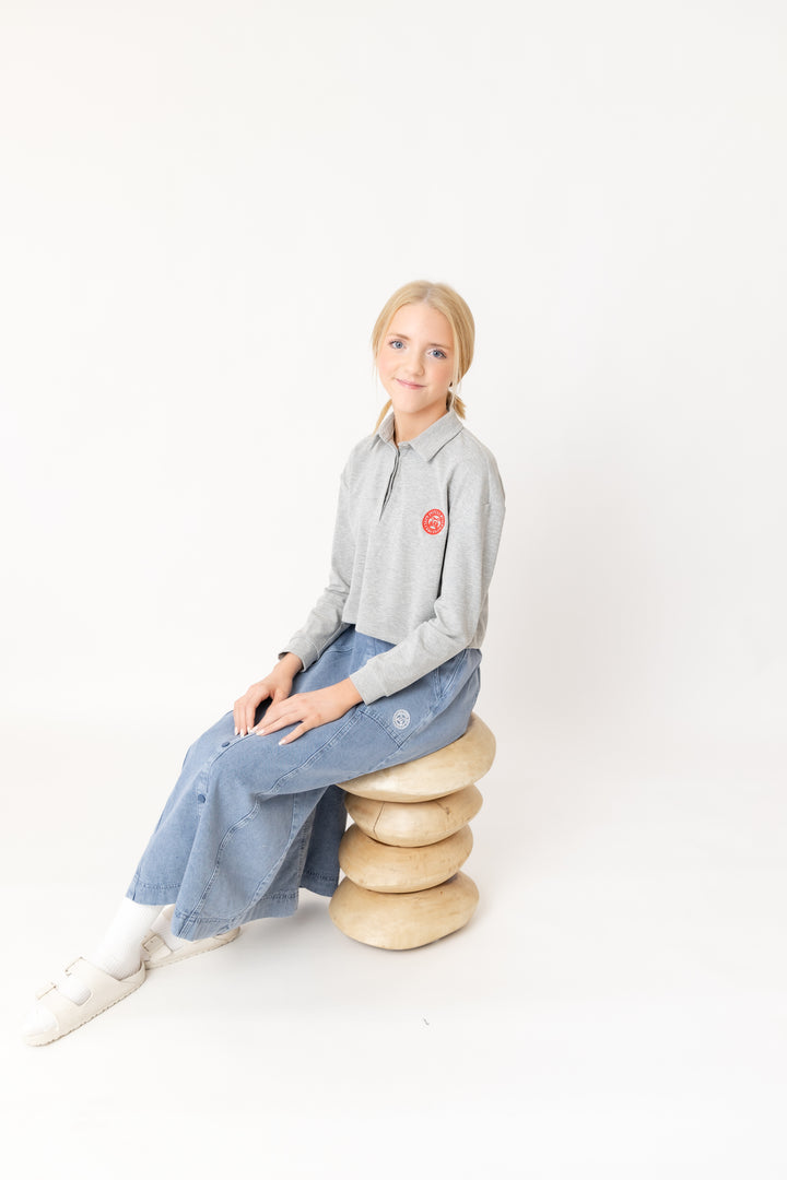 polo l/s cropped stamp - grey