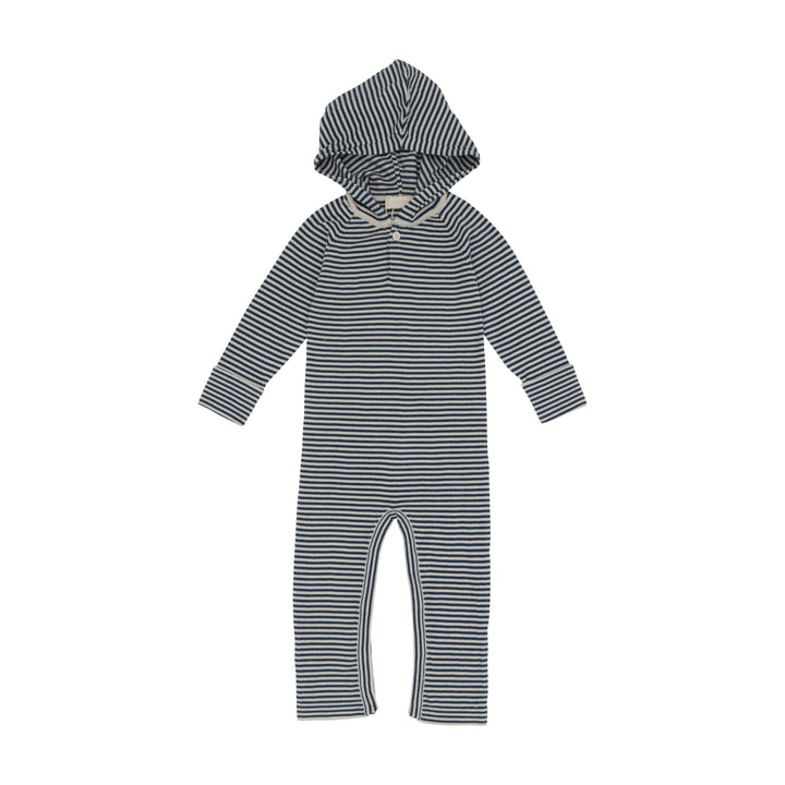 one piece striped long overalls with hood - peacock blue-13