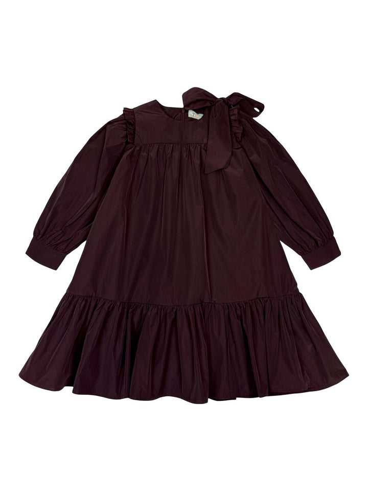 dress taffeta tiered hem with shoulder tie - plum