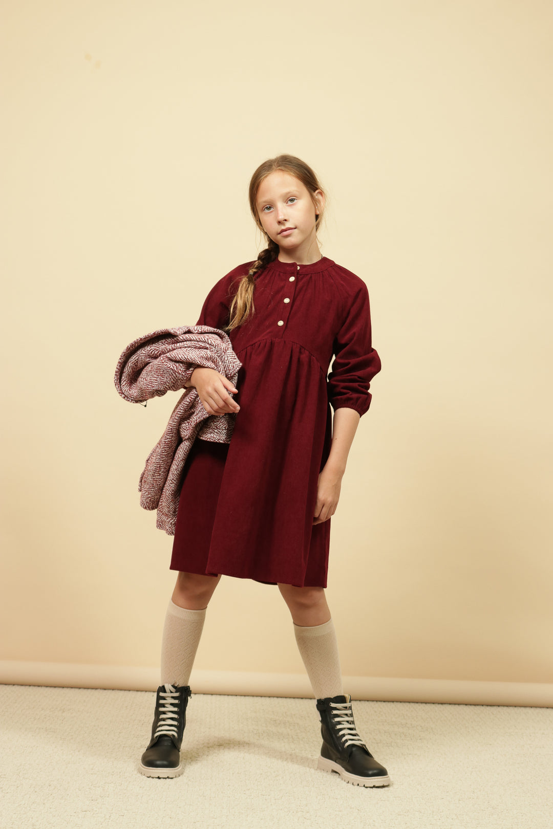 dress soft corduroy henley - wine-28