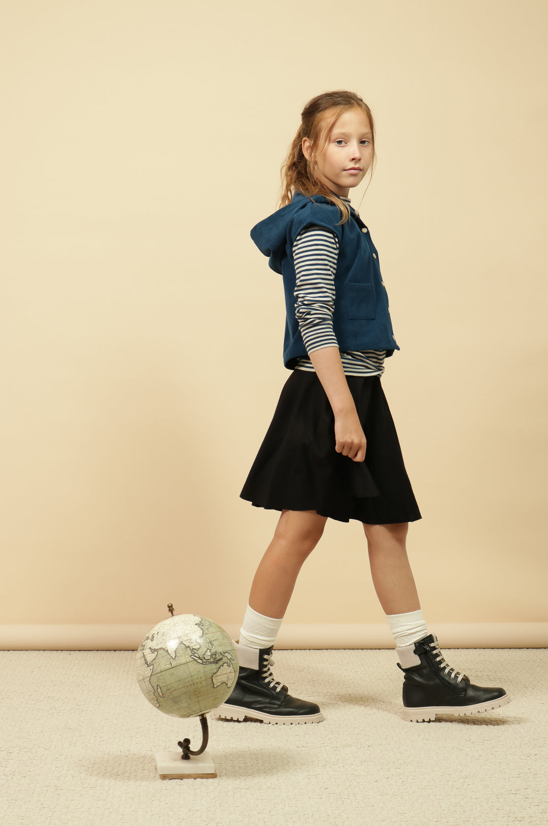 vest corduroy button down with hood - peacock blue-13