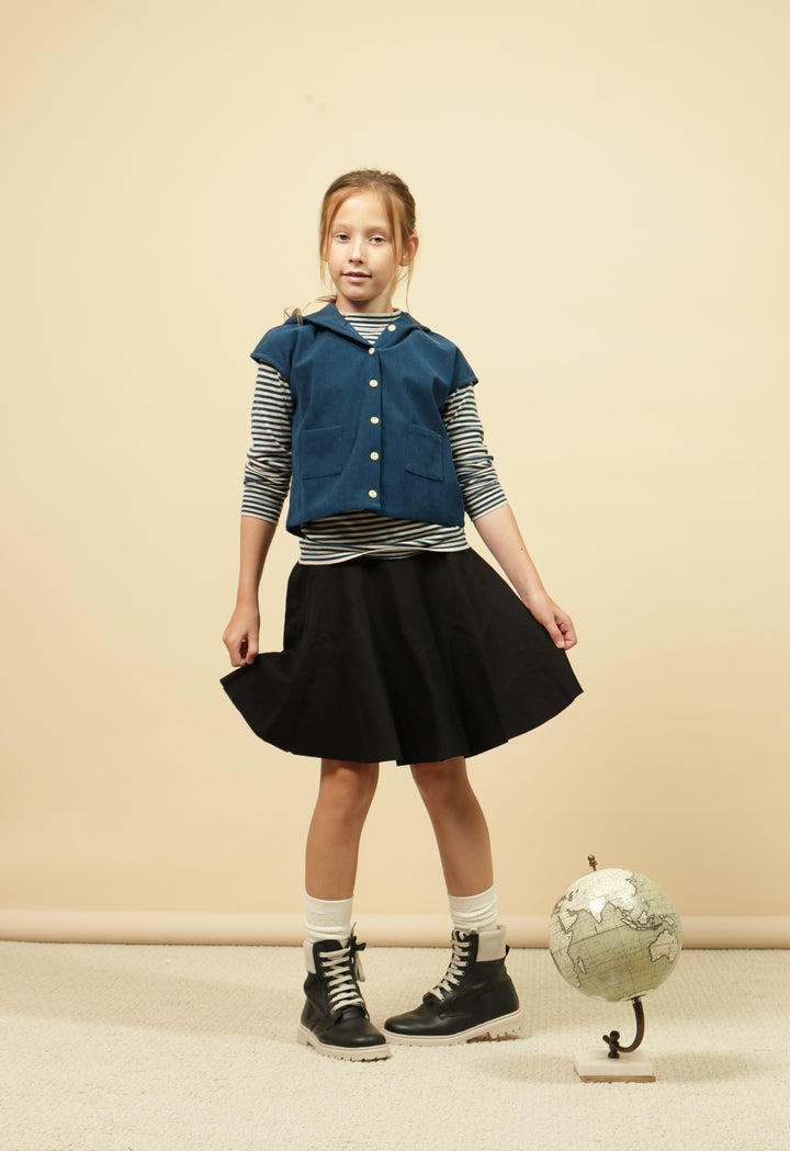 vest corduroy button down with hood - peacock blue-13