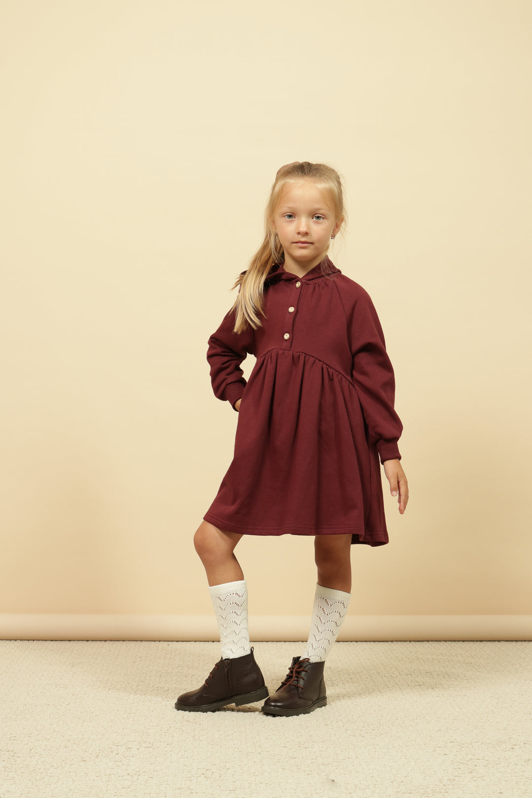 dress vintage henley with hood - wine-28