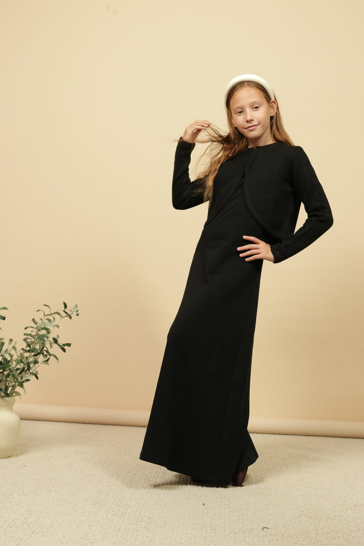 maxi dress viscose jumper with cable knit trim shrug - black/black-9