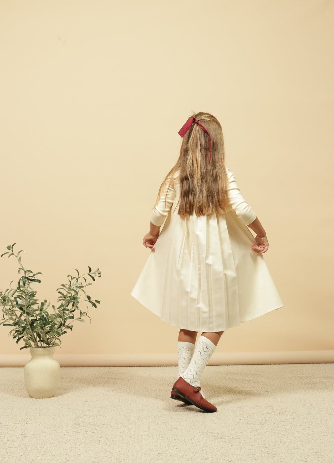 dress pleated jumper with back tie - cream-97