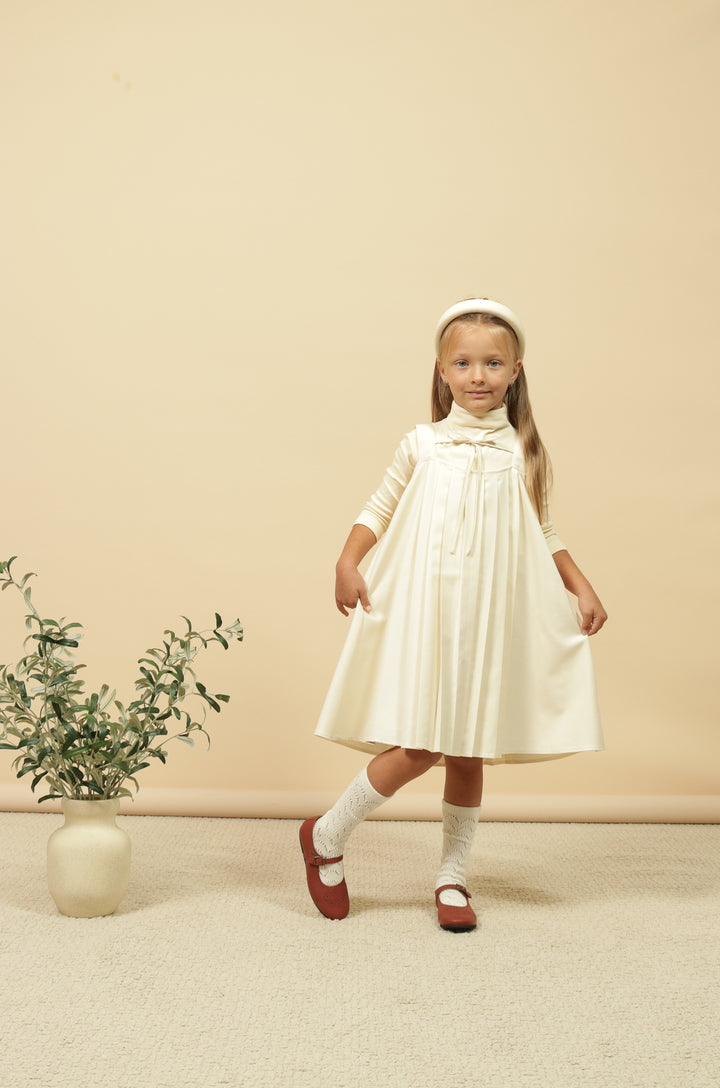 dress pleated jumper with back tie - cream-97