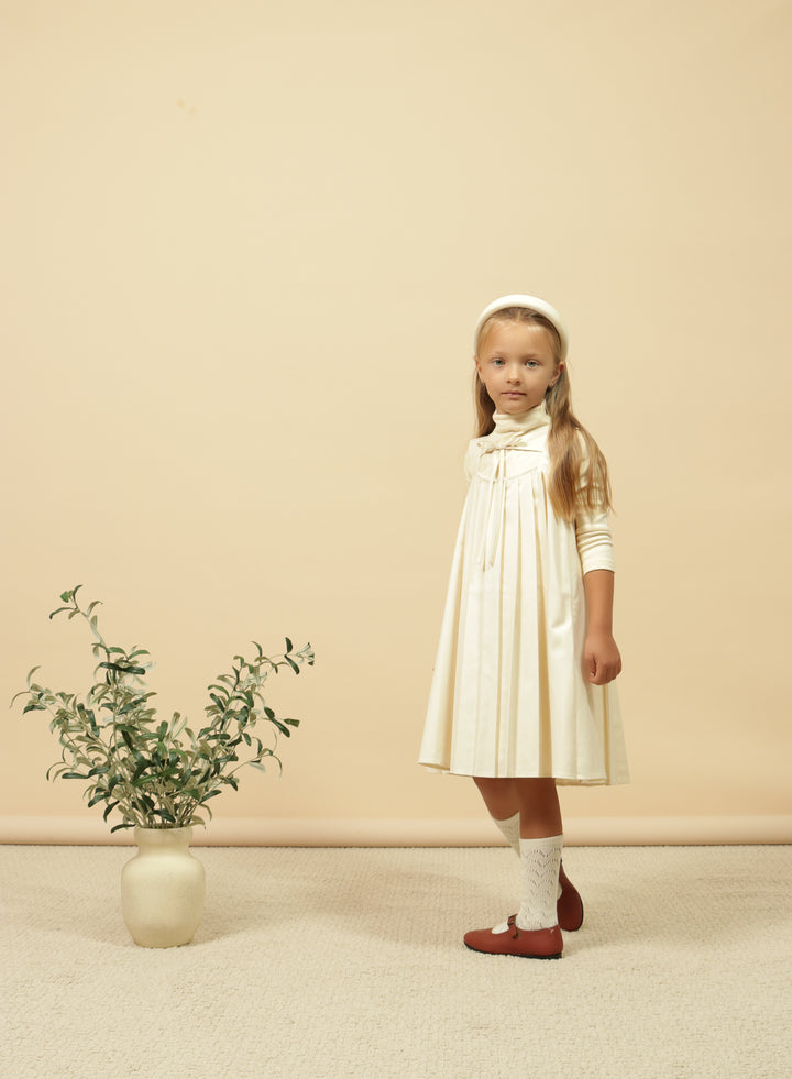 dress pleated jumper with back tie - cream-97