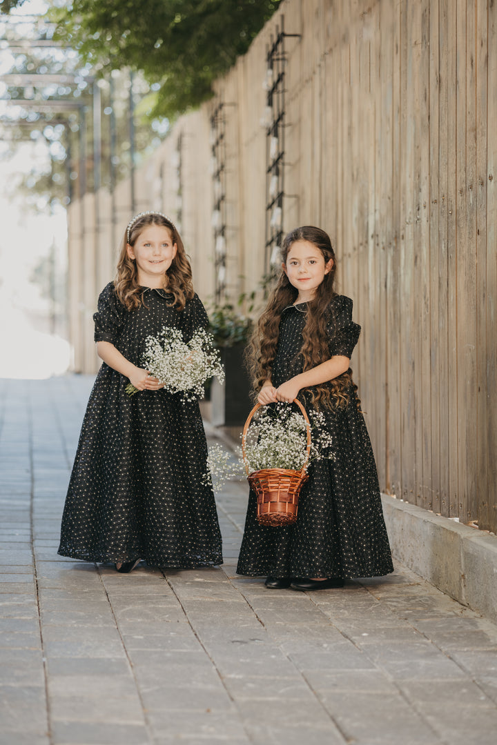 dress madeline gown mini flower with collar - black