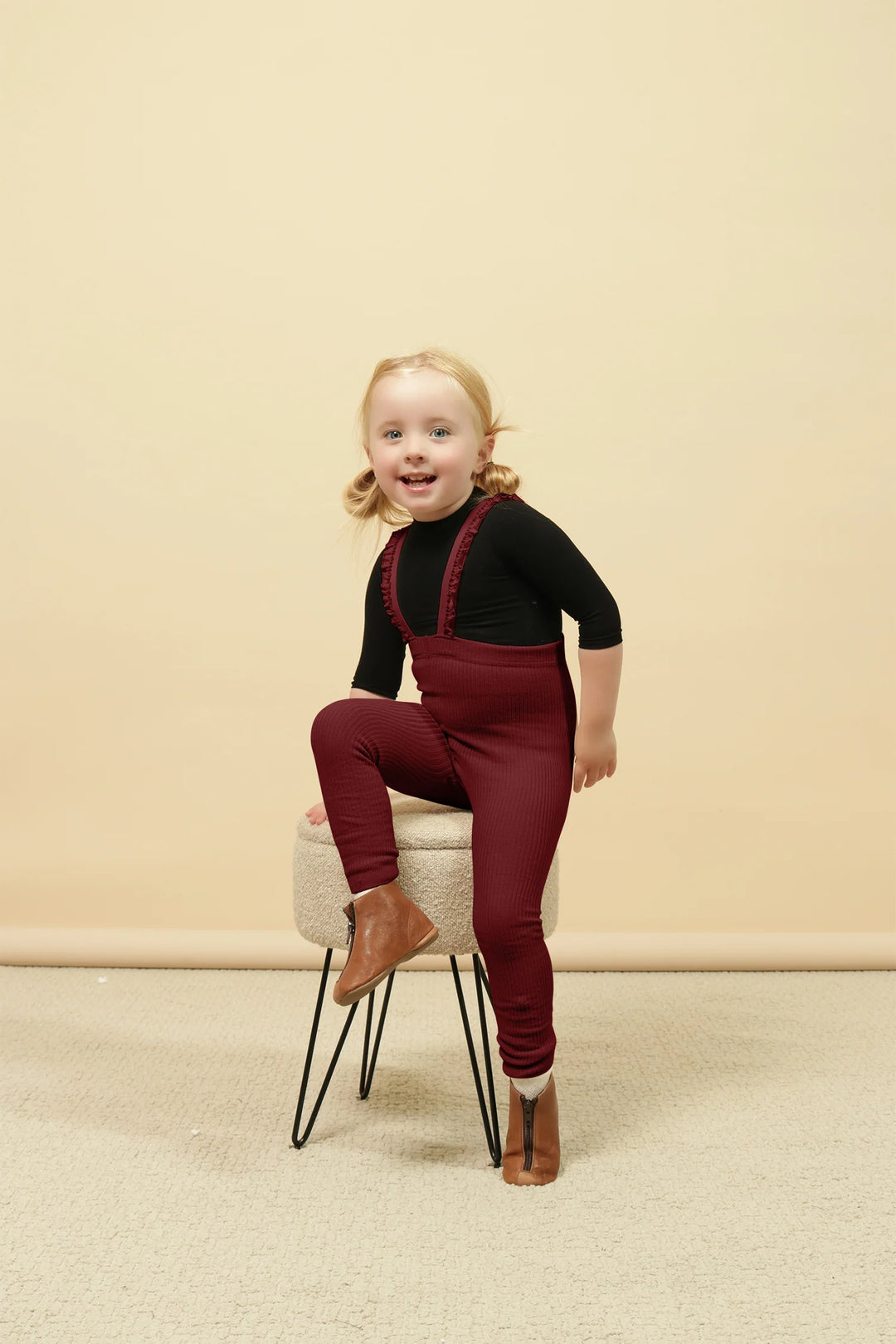 overall ribbed with ruffled suspender long - 258-mulberry