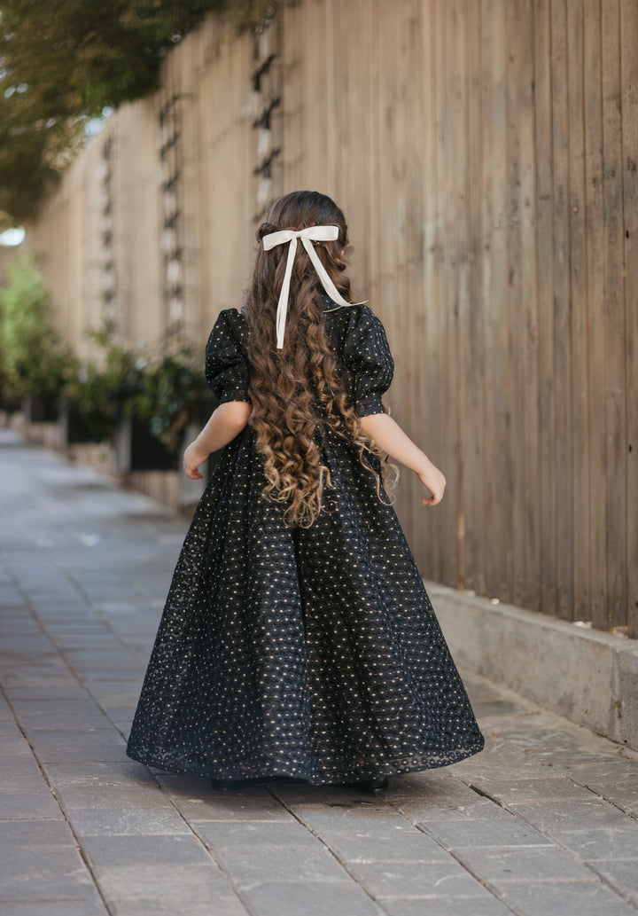 dress madeline gown mini flower with collar - black