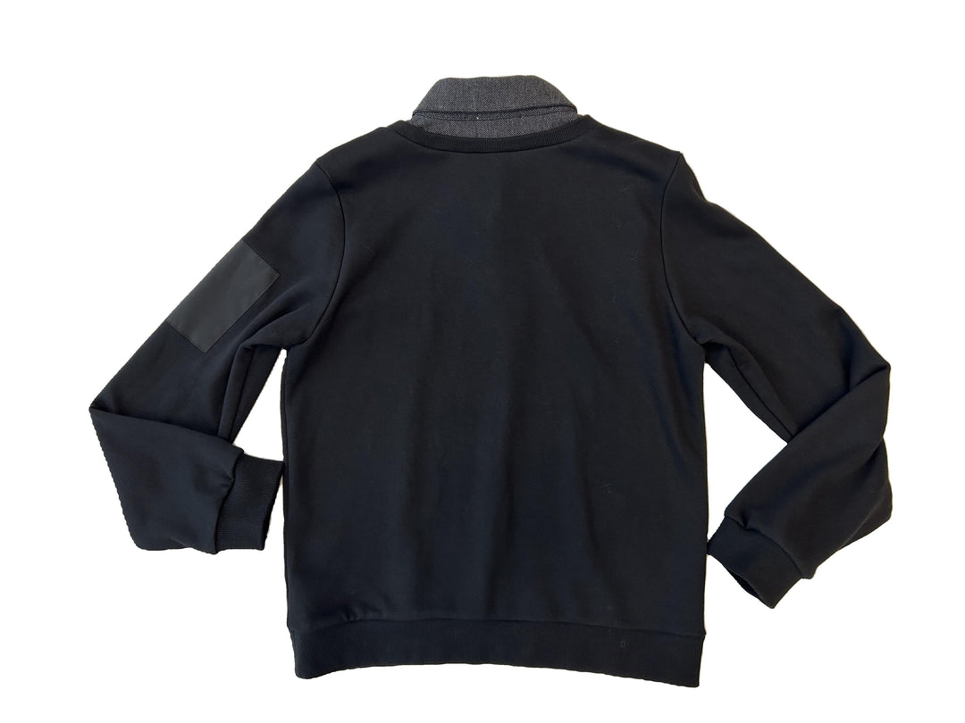 top l/s zipper sweatshirt with attached denim collar - black