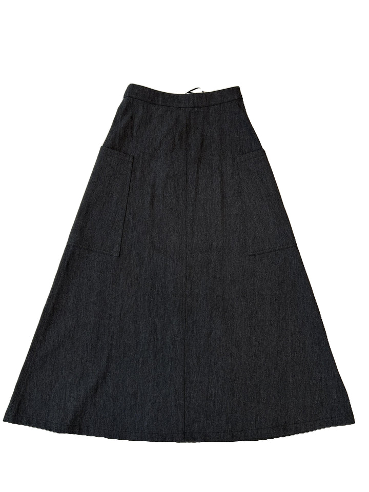 skirt midi with side pockets - black denim