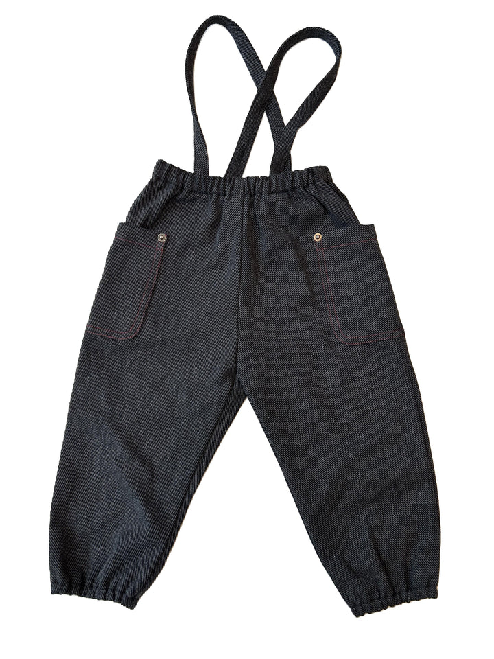one piece denim corduory overall with contrast stitching - black denim/red