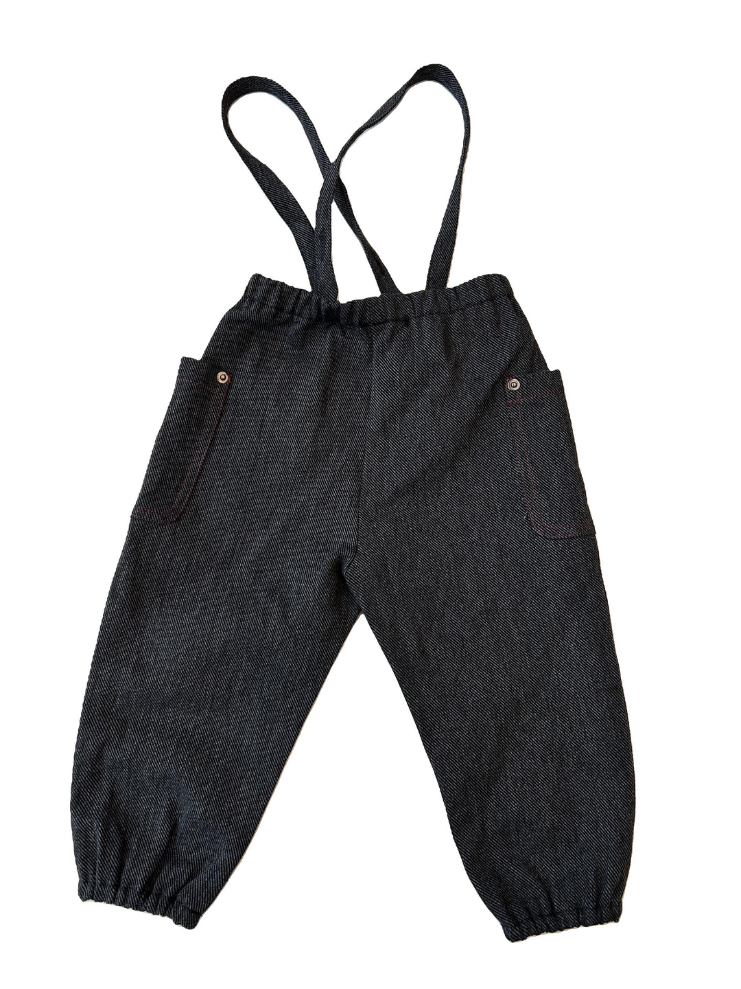 one piece denim corduory overall with contrast stitching - black denim/red