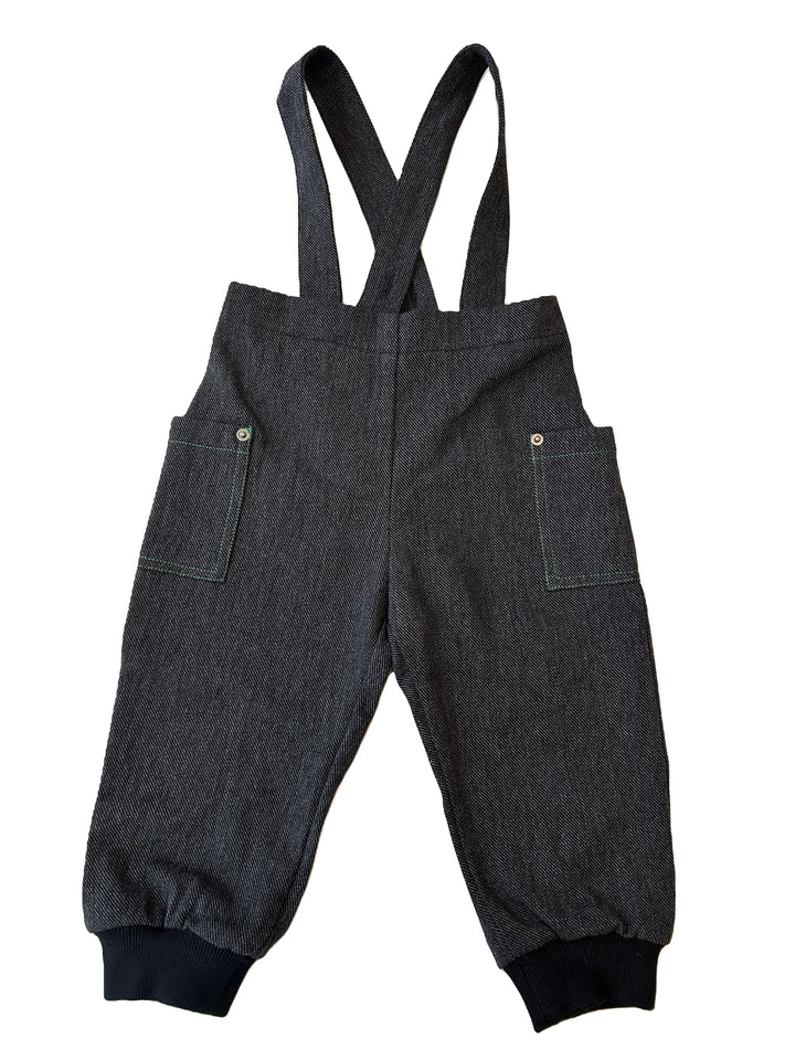 one piece denim corduory overall with contrast stitching - black denim/green