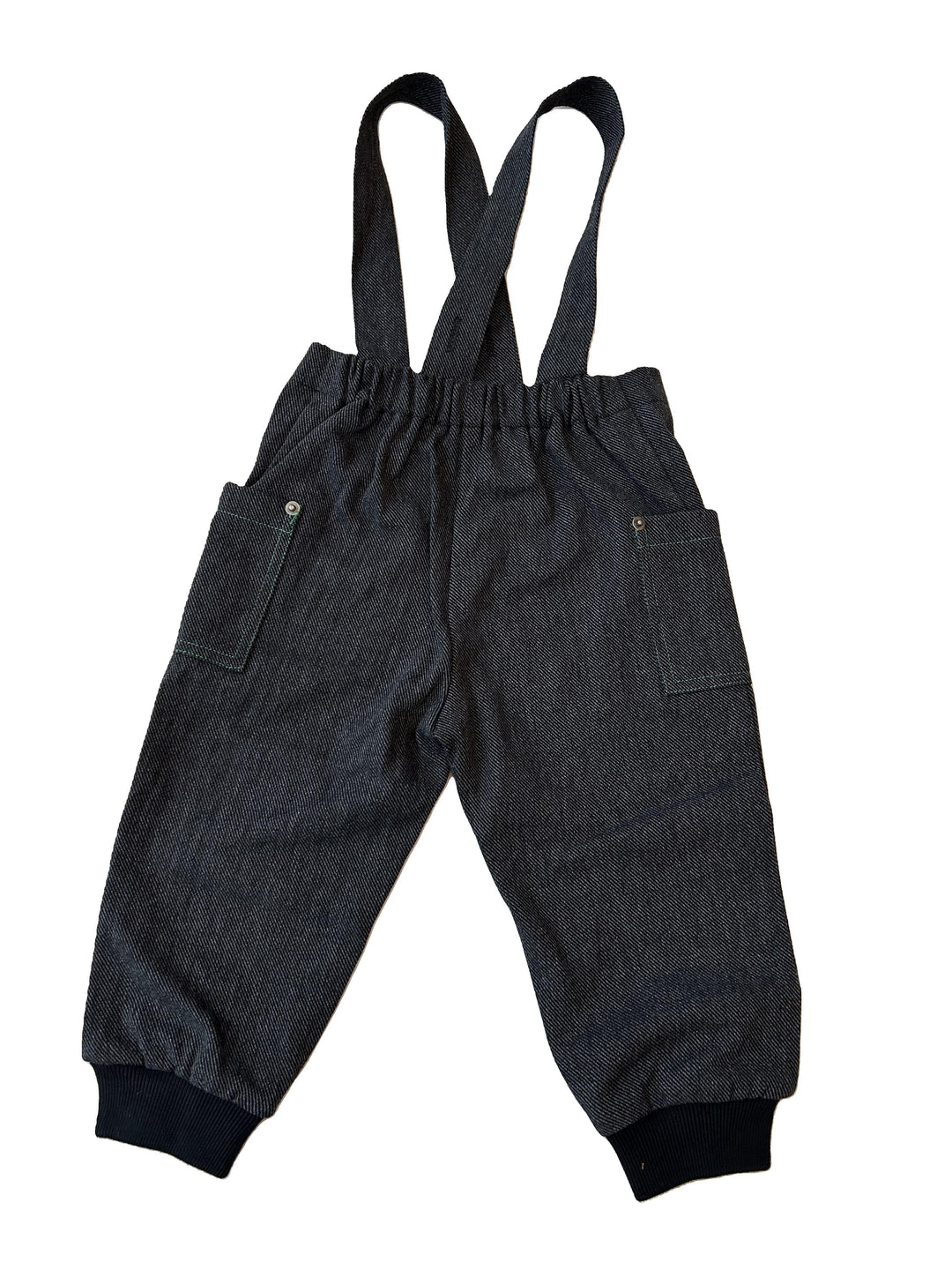 one piece denim corduory overall with contrast stitching - black denim/green