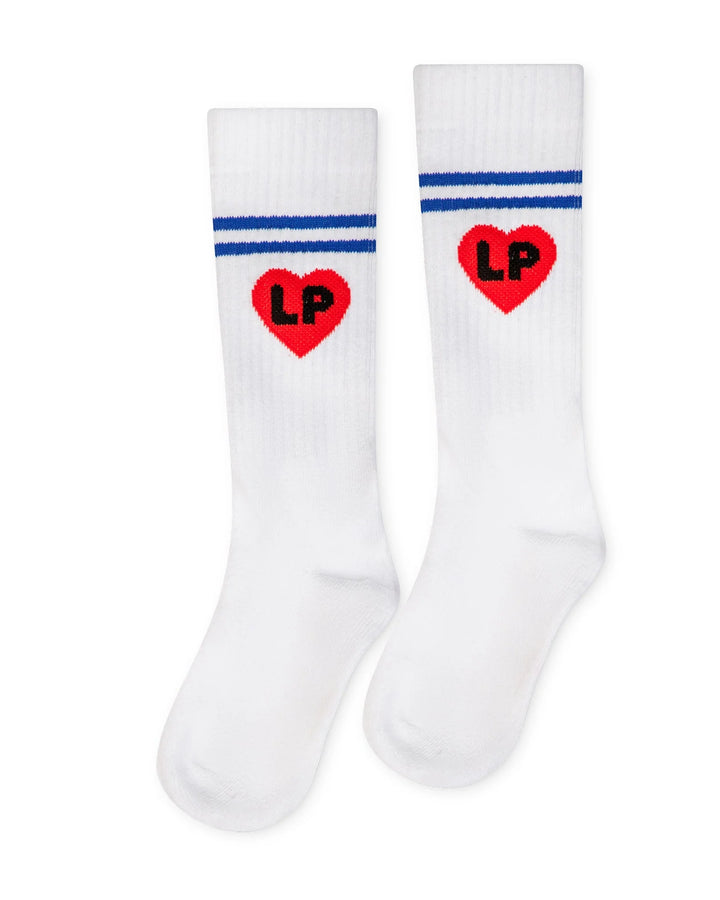 lp heart play knee sock - white/royal blue