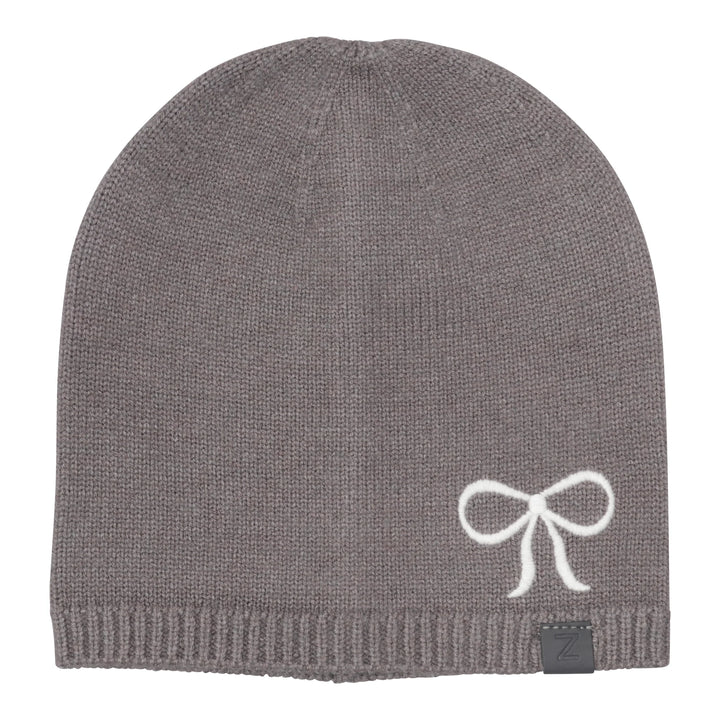 hat embroidered bow beanie - charcoal-288