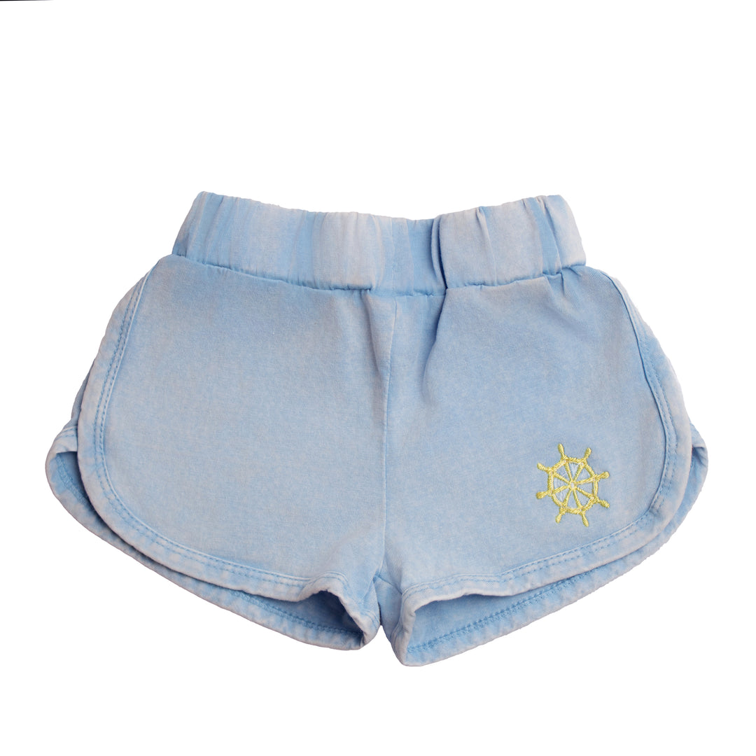 set outfit washed embroidery tee and shorts - blue acid wash