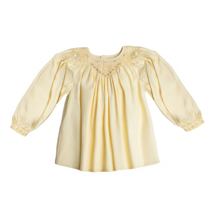 set outfit smocked mini flower embroidered shirt and skirt - yellow