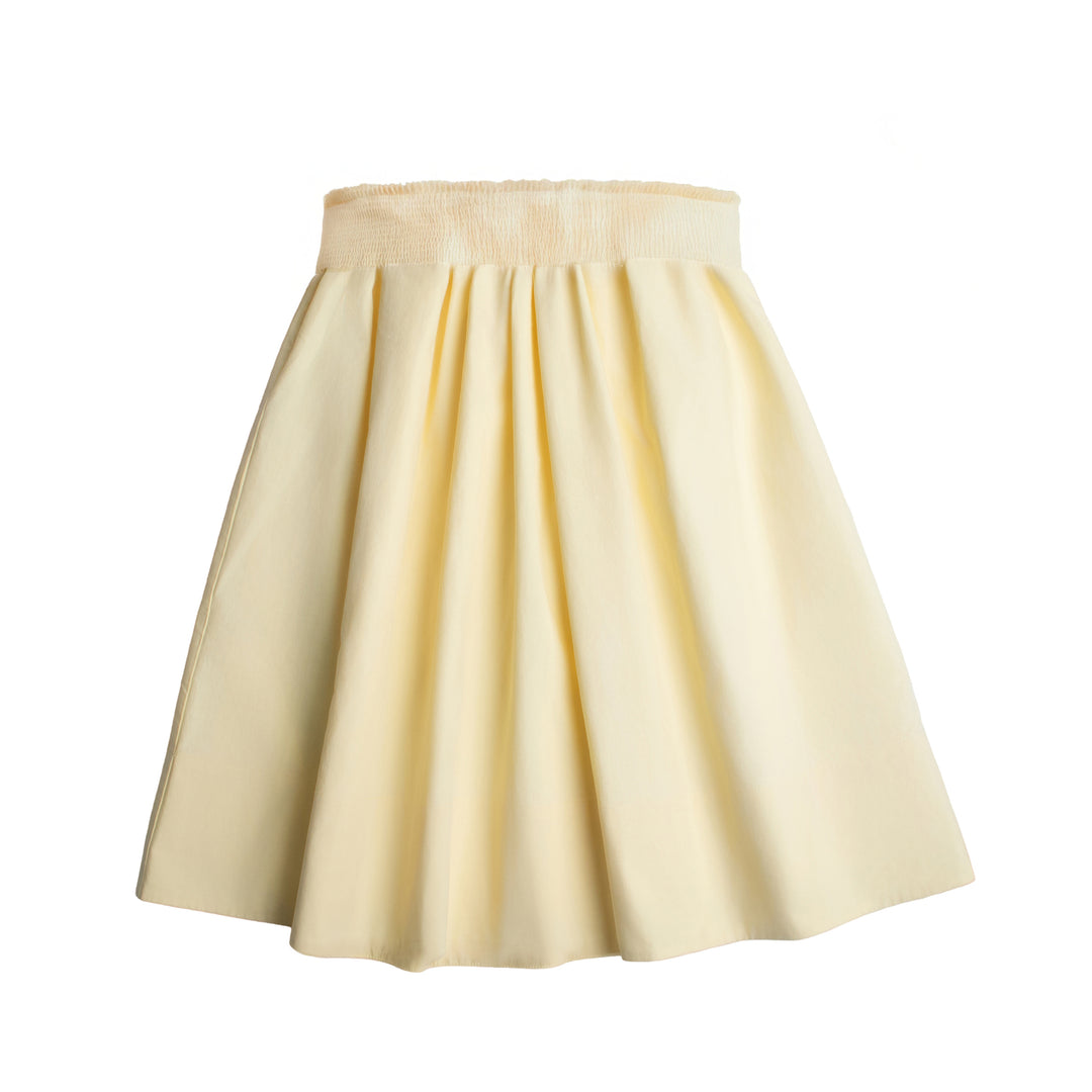 set outfit smocked mini flower embroidered shirt and skirt - yellow