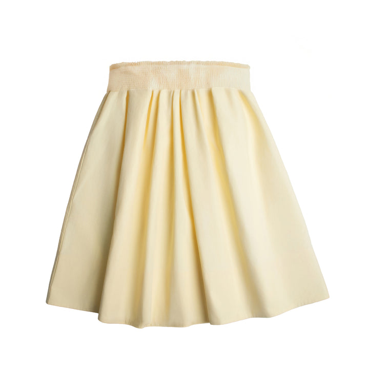 set outfit smocked mini flower embroidered shirt and skirt - yellow