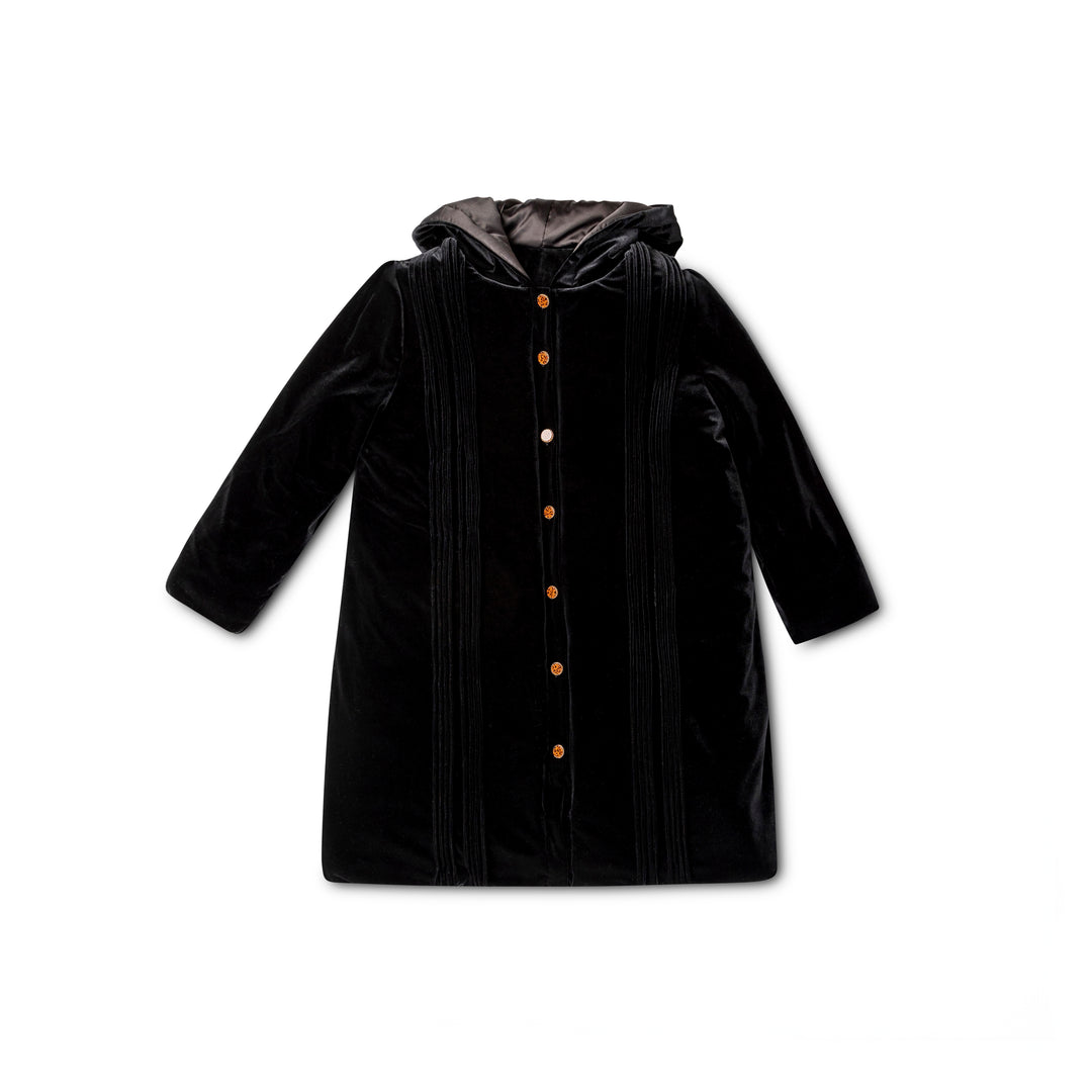 coat velvet 3/4 lengths with with hood - black