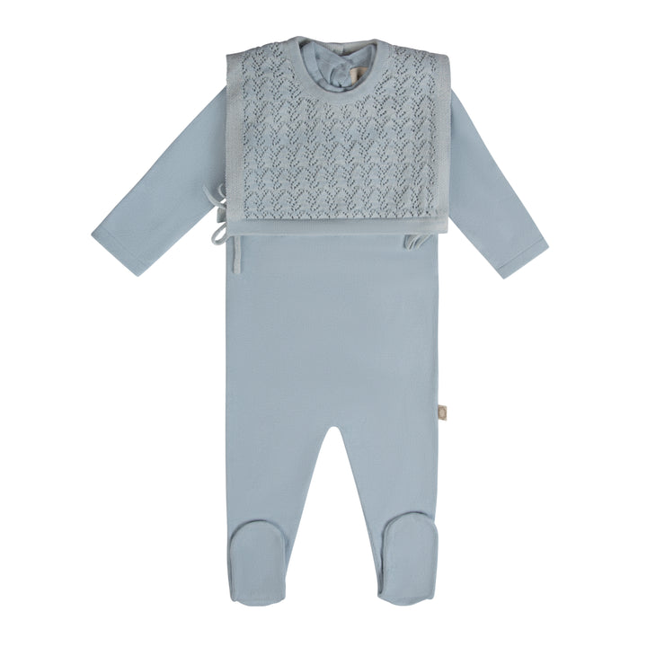 set knit one piece with knit vest and bonnet - light blue melange