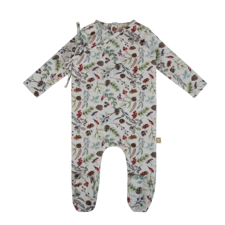 footie forest print with bonnet - white