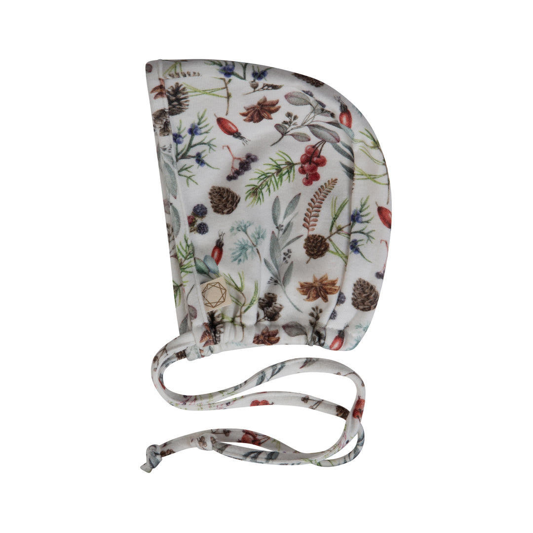 footie forest print with bonnet - white