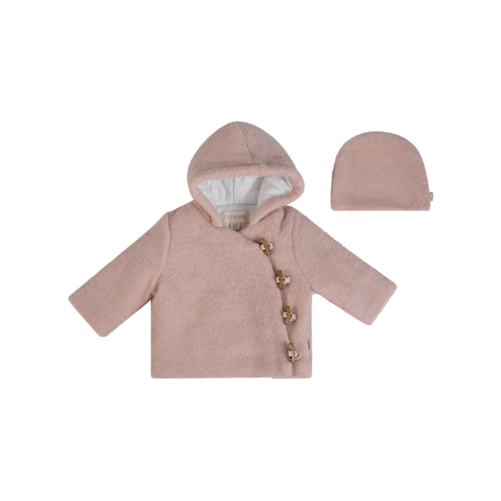 jacket flat fur toggles with hat and blanket - blush