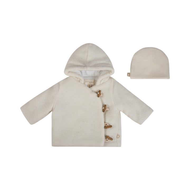 jacket flat fur toggles with hat and blanket - off white