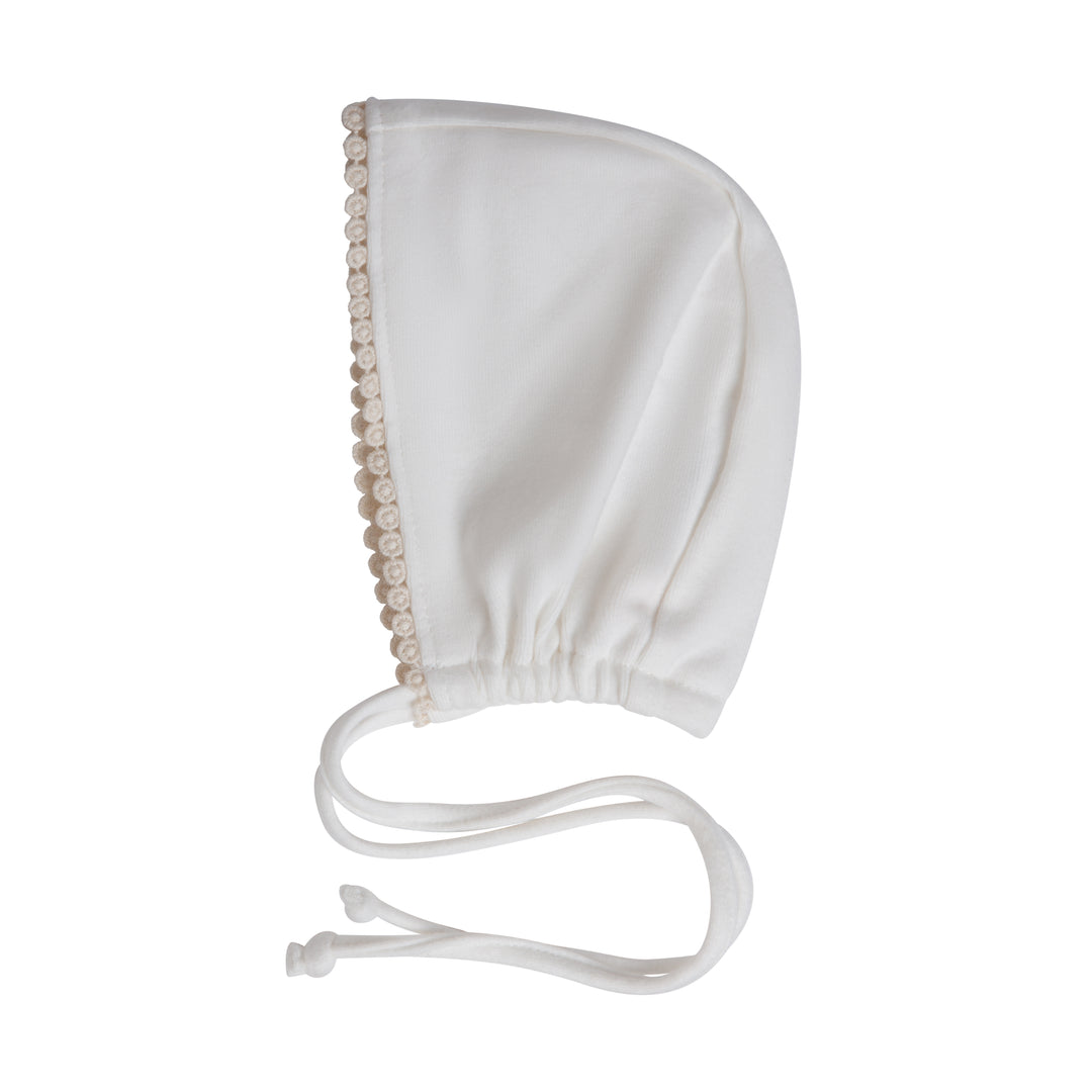 footie lace trim wrap with bonnet - white