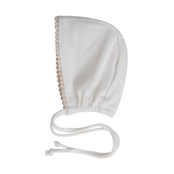 set footie lace trim wrap with bonnet and blanket - white