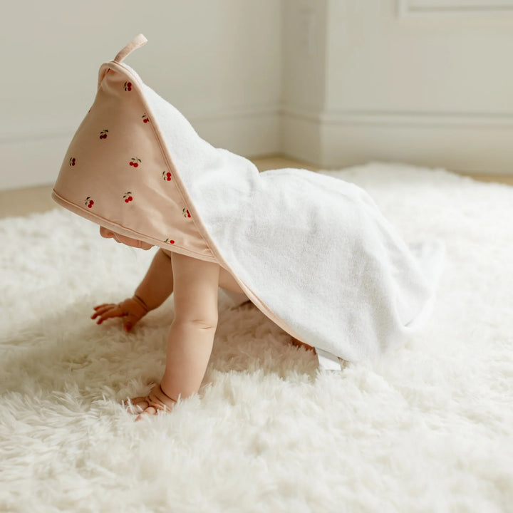 towel hooded+washcloth - pink cherries