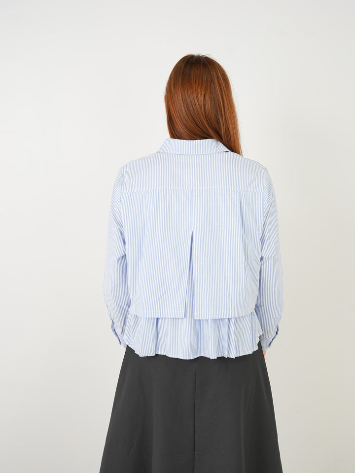shirt l/s striped longer back - light blue