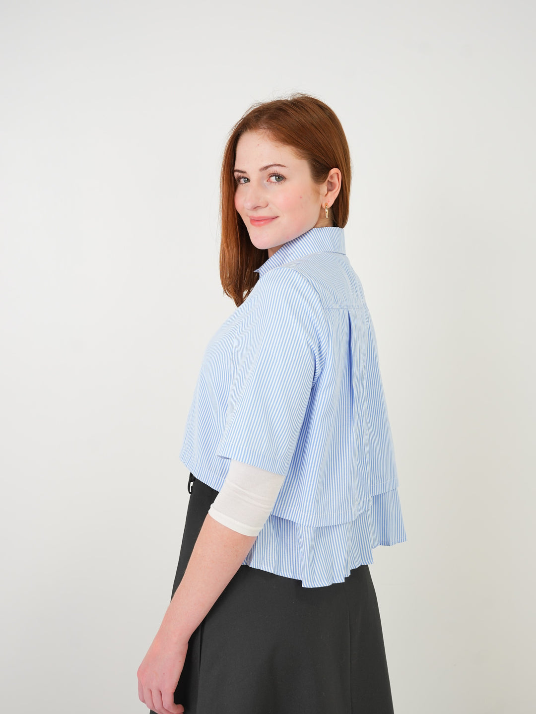 shirt l/s striped longer back - light blue
