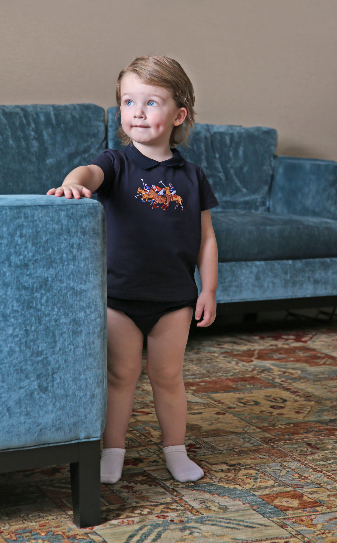 set outfit embroidered horse racers top and bloomers - navy