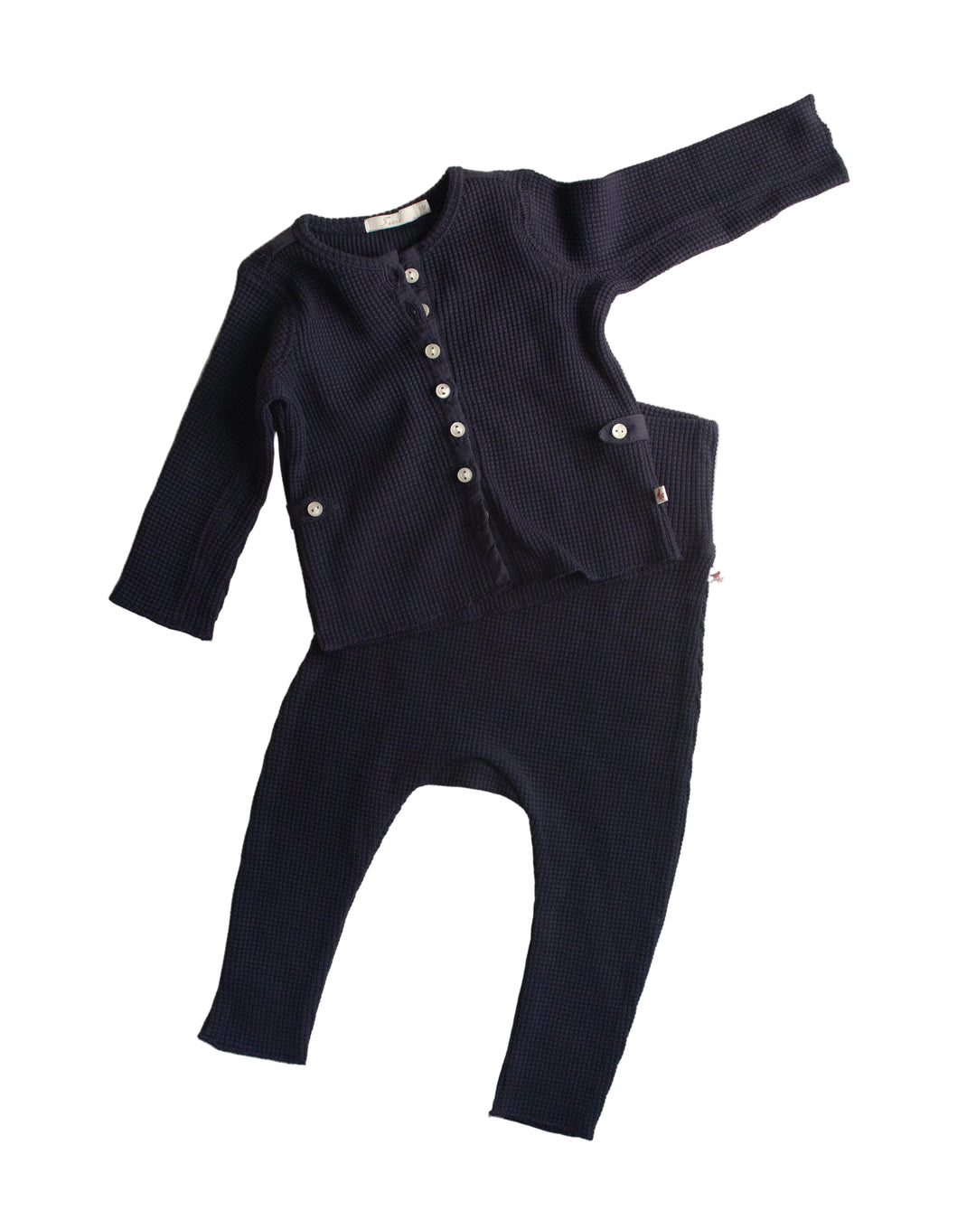 set knit waffle cardigan with leggings - marine