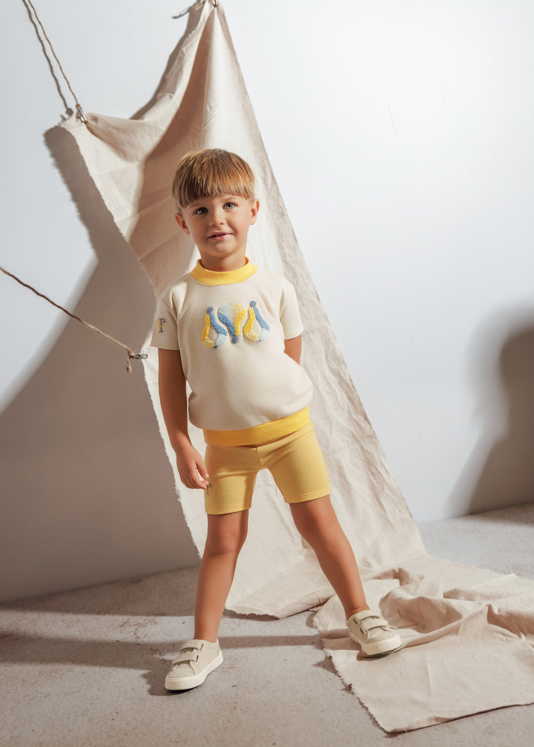 set outfit shirt sleeve pear tee and shorts - beige