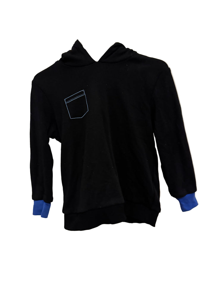 top l/s balloon design hoodie with color cuffs - black